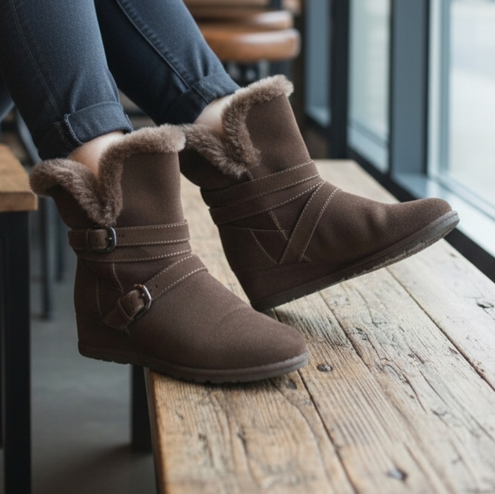 Geox Dark Brown Ankle Boots with Fur Trim